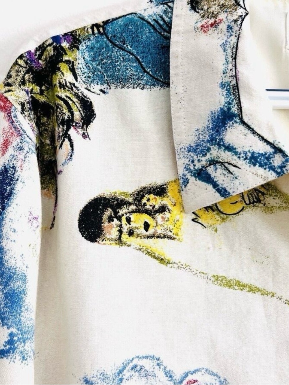 KAKTUS Chagall Theme Print Button-Front Rayon and Linen Jacket - Picture 3 of 14